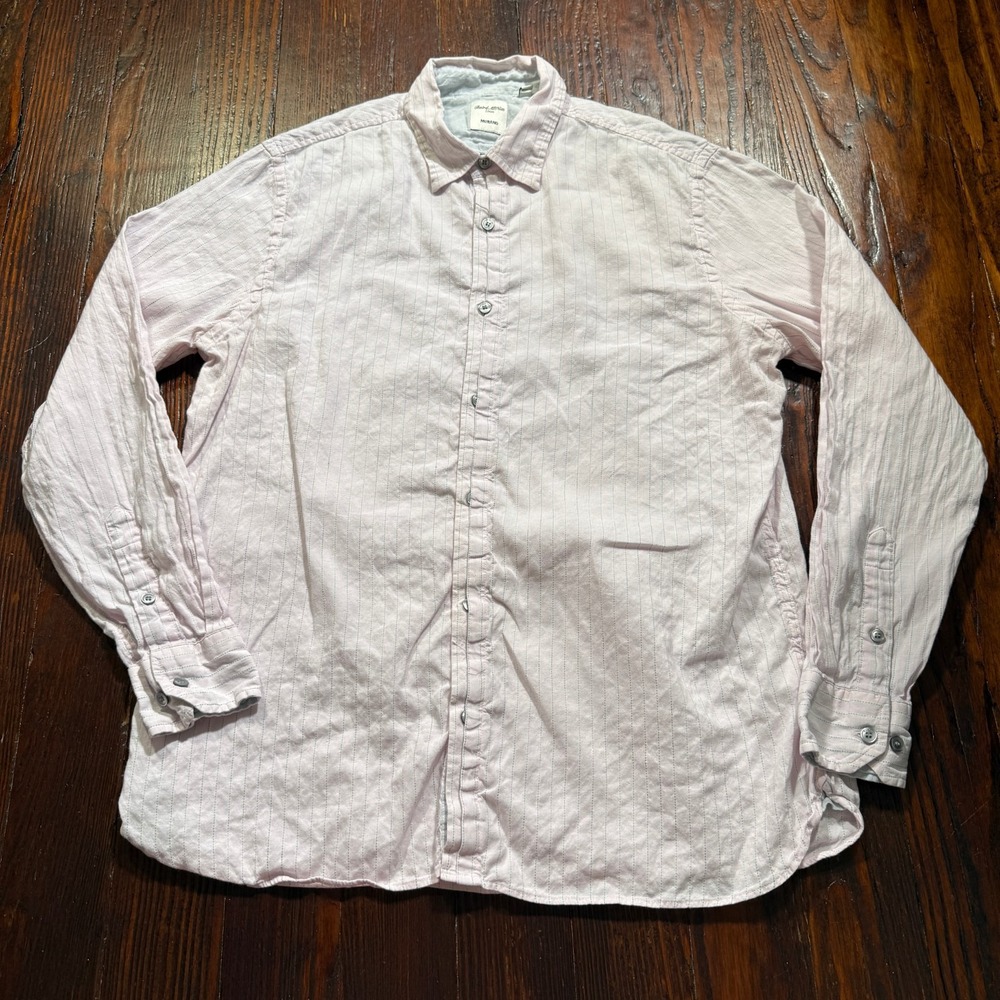 Baird McNutt Shirt Mens Large‎ Pink Stripe Murano Linen Cotton Blend